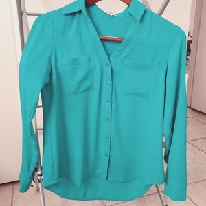 Express Portofino V Neck Shirt - Size Small - Mint Green